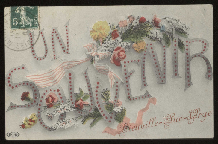 LEUVILLE-SUR-ORGE. - Un souvenir de Leuville-sur-Orge. Edition E. L. D., Paris, 1907, timbre à 5 centimes, colorisée. 