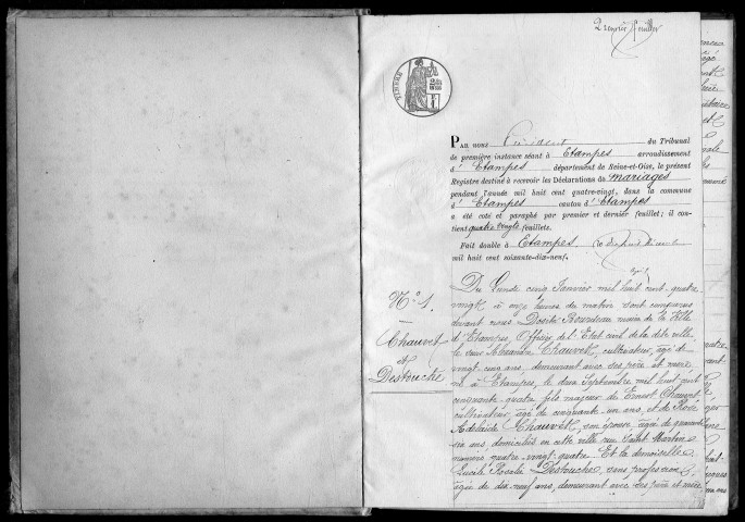 ETAMPES. Mariages : registre d'état civil (1880). 