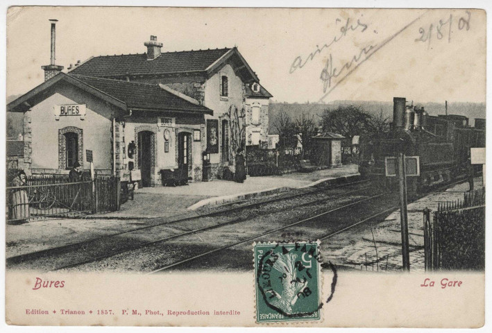 BURES-SUR-YVETTE. - La gare. Edition Trianon, 1908, timbre à 5 centimes. 