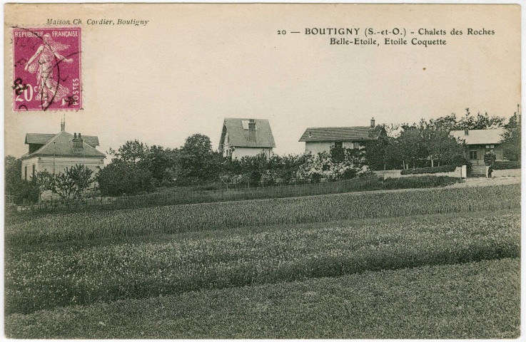 BOUTIGNY-SUR-ESSONNE. - Chalets des Roches. Belle-Etoile. Etoile Coquette, Cordier, 1905, 1 mot, 5 c, ad. 