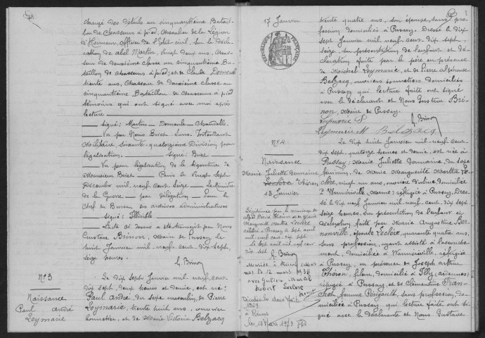 PUSSAY. - Naissances, mariages, décès : registre d'état civil.