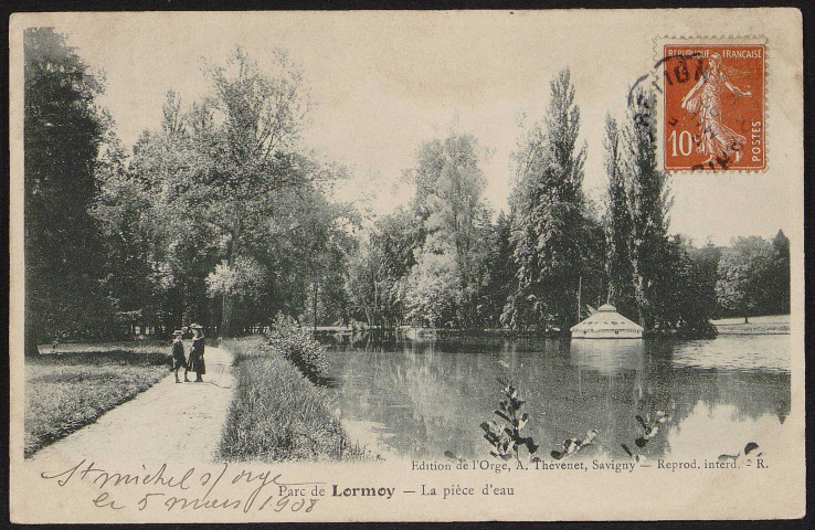 LONGPONT-SUR-ORGE. - Lormoy, parc du château : La pièce d'eau (5mars 1908).