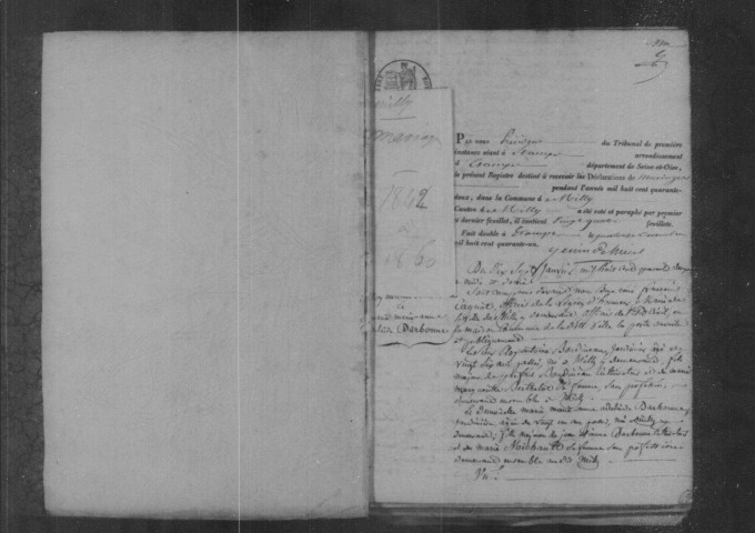MILLY-LA-FORET. Mariages : registre d'état civil (1842-1860). 