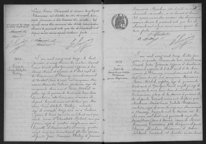 BRUNOY.- Décès : registre d'état civil (1913). 