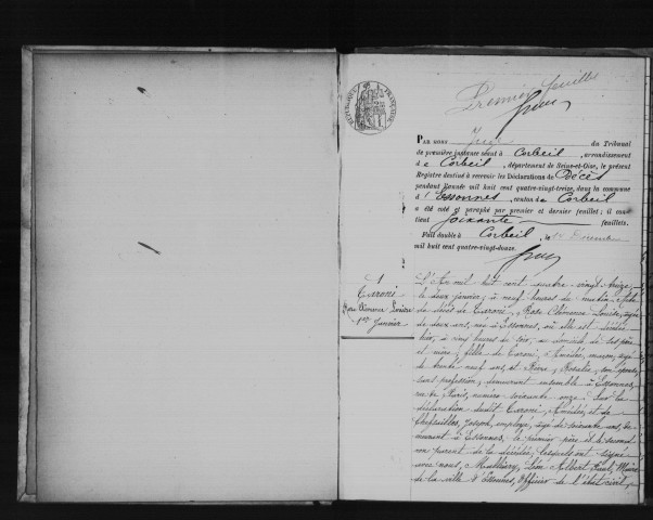 ESSONNES. Décès : registre d'état civil (1893). 