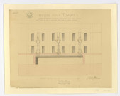 Plan de la prison d'ETAMPES : système de chasses d'aisances, transmission d'eau dans chaque cellule, distribuée par un surveillant de la galerie centrale, feuille 11, 1845. Ech. 19,9 cm = 10 m. Coul. Dim. 0,44 x 0,56. 