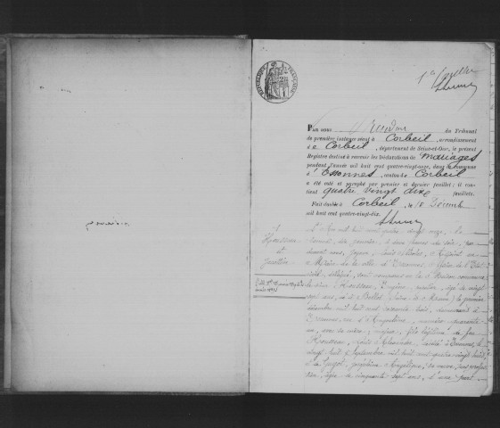 ESSONNES. Mariages : registre d'état civil (1891). 