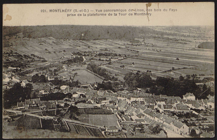 Montlhéry.- Vue panoramique de Linas, des bois du Fays, prise de la plate forme de la tour de Montlhéry. 