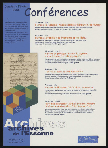 CHAMARANDE.- Programme des conférences organisées en janvier-février 2005, Archives départementales de l'Essonne, 2005. 