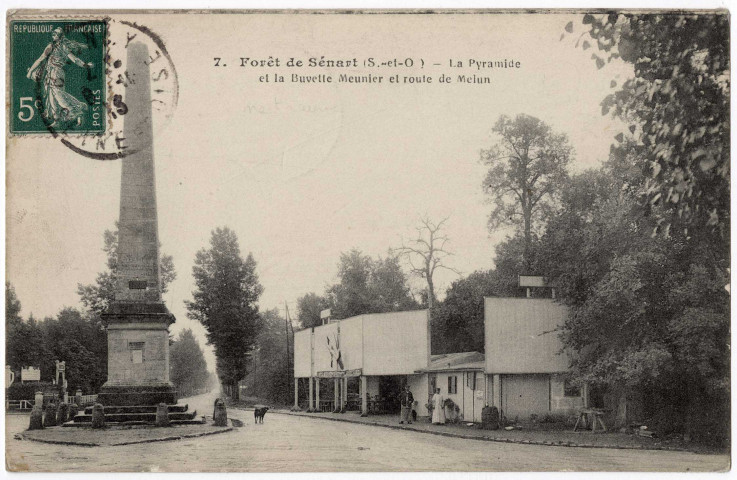 BRUNOY. - La pyramide et la buvette Meunier et route de Melun, 1913, 2 mots, 5 c, ad. 