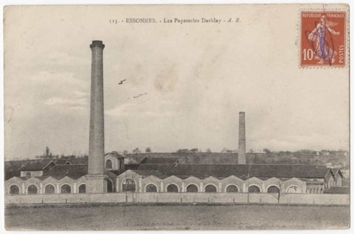 ESSONNES. - Les papeteries Darblay, AR, 1919, 3 lignes, 10 c, ad. 