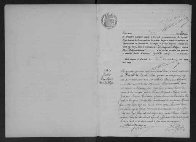 EPINAY-SUR-ORGE.- Naissances, mariages, décès : registre d'état civil. 