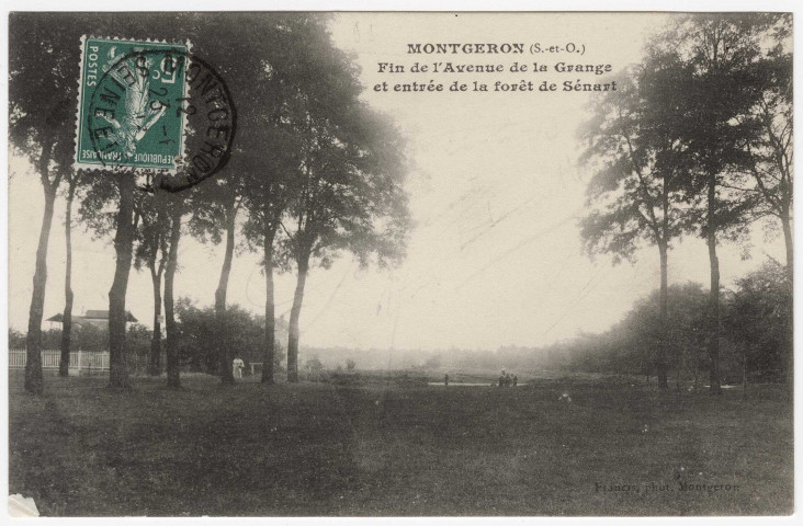 MONTGERON. - Fin de l'avenue de la Grange et entrée de la forêt de Sénart [Editeur Françis, 1913, timbre à 5 centimes]. 