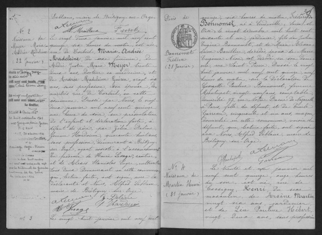BRETIGNY-SUR-ORGE.- Naissances, mariages, décès : registre d'état civil (1915-1916). 