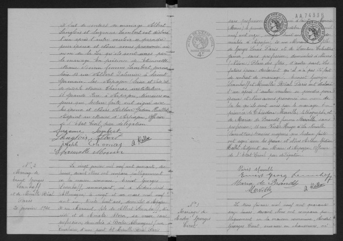 ARPAJON.- Mariages : registre d'état civil (1940). 