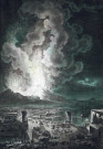 dessin : la dernière éruption du Vésuve, vue du pont de la Madeleine, par le haut