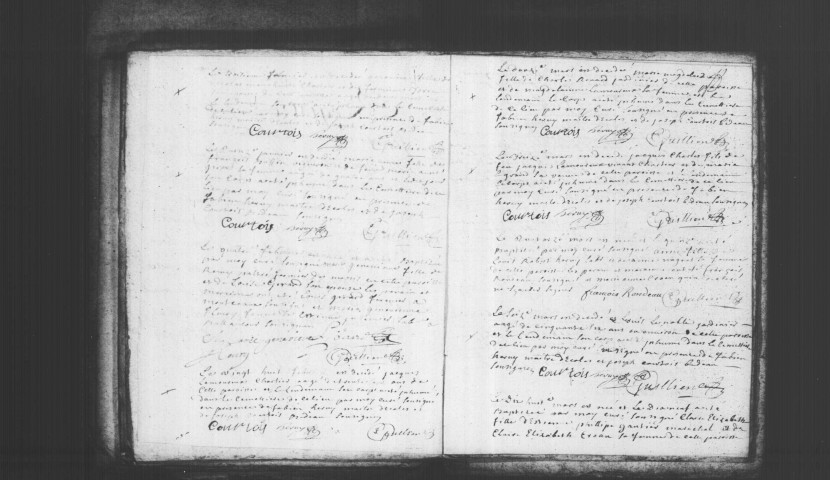 CHEVANNES. Paroisse Saint-Symphorien : Baptêmes, mariages, sépultures : registre paroissial (1737-1748). [Quelques feuillets brûlés (1739)]. 