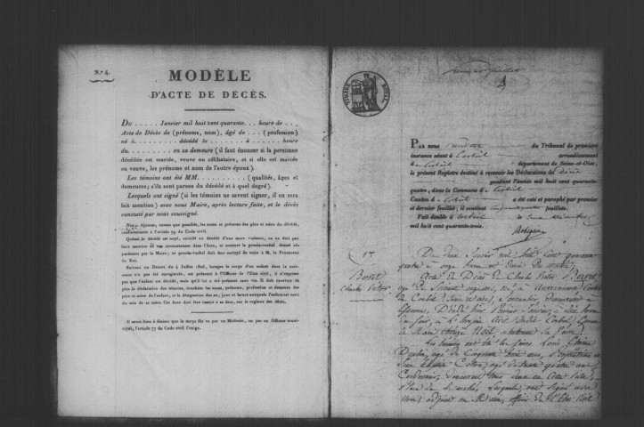 CORBEIL. Décès : registre d'état civil (1844). 