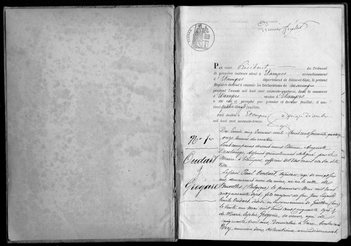 ETAMPES. Mariages : registre d'état civil (1874). 