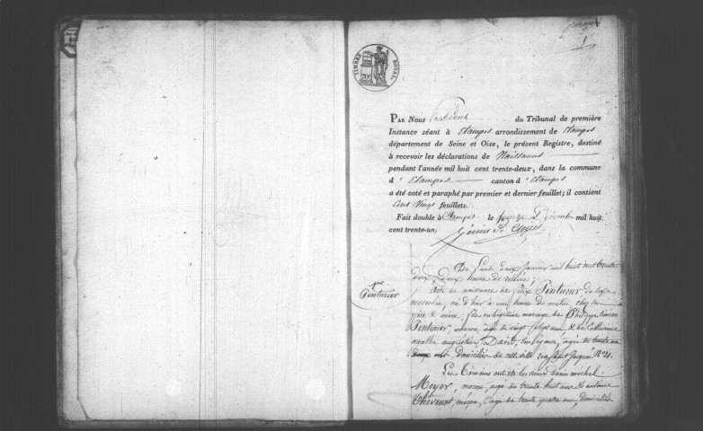 ETAMPES. Naissances : registre d'état civil (1832). 