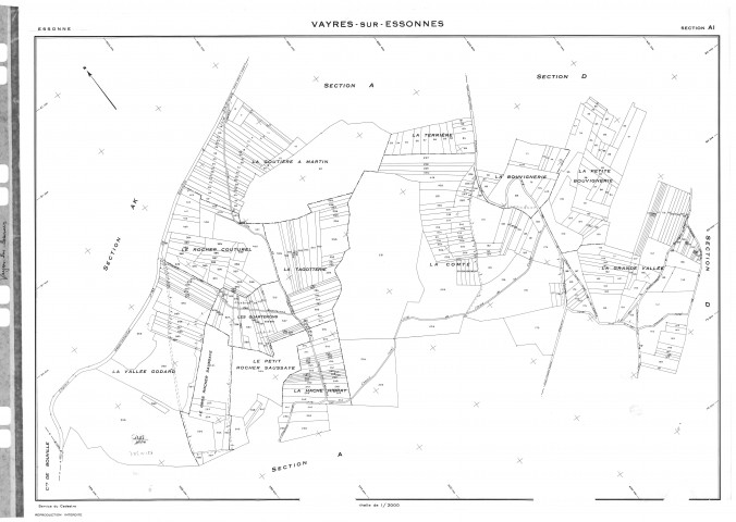 VAYRES-SUR-ESSONNE. - Cadastre révisé pour 1965 : plan du tableau d'assemblage, plans de la section AH, section AI, section AK, [4 plans]. 