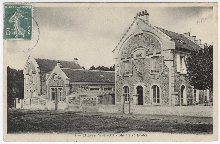 BURES-SUR-YVETTE. - Mairie et écoles, 2 mots, 5 c, ad. 
