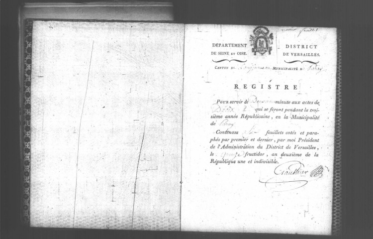 PARAY-VIEILLE-POSTE. Paroisse Saint-Vincent : Baptêmes, mariages, sépultures : registre paroissial ; naissances, mariages, décès (1786-an III). 