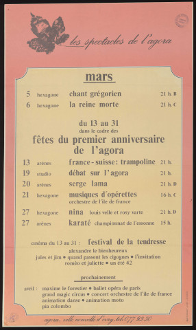 EVRY.- Les spectacles de l'Agora : programme culturel, [mars 1976]. 
