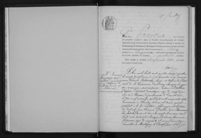 PARAY-VIEILLE-POSTE. Naissances, mariages, décès : registre d'état civil (1883-1896). 