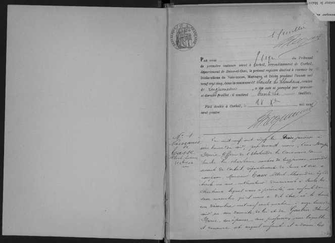 SAULX-LES-CHARTREUX. - Naissances, mariages, décès : registre d'état civil.