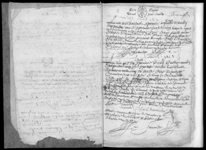 AUVERNAUX. - Registres paroissiaux : baptêmes, mariages, sépultures [s'arrête au 31 juillet 1720] (1675-1720). 