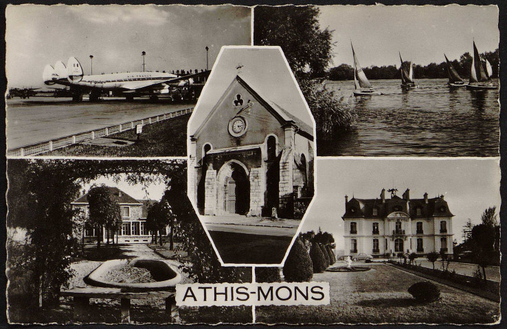 Athis-Mons.- L'aéroport d'Orly, régates sur la Seine, l'église, la poste, l'hôtel de ville [1950-1960]. 