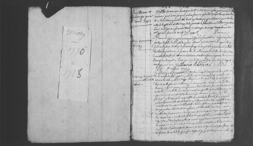 ETRECHY. Paroisse Saint-Etienne : Baptêmes, mariages, sépultures : registre paroissial (1770-1785). 