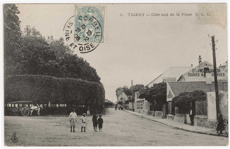 TIGERY. - Côté sud de la place [Editeur CLC, 1906, timbre à 5 centimes]. 