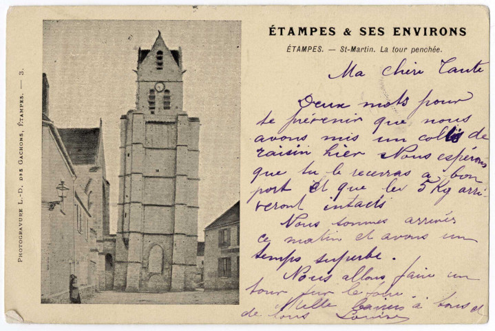 ETAMPES. - Saint-Martin, la tour penchée [Editeur L. Didier des Gachons, 7 octobre 1900, timbre à 10 centimes]. 