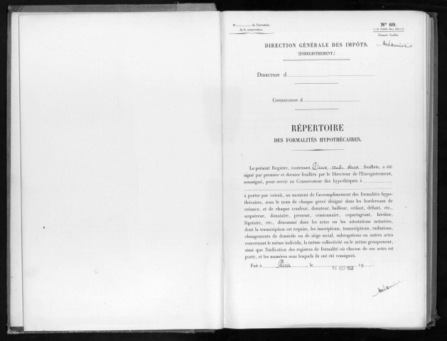 Conservation des hypothèques de CORBEIL. - Répertoire des formalités hypothécaires, volume n° 741 : A-Z (registre ouvert en 1953). 