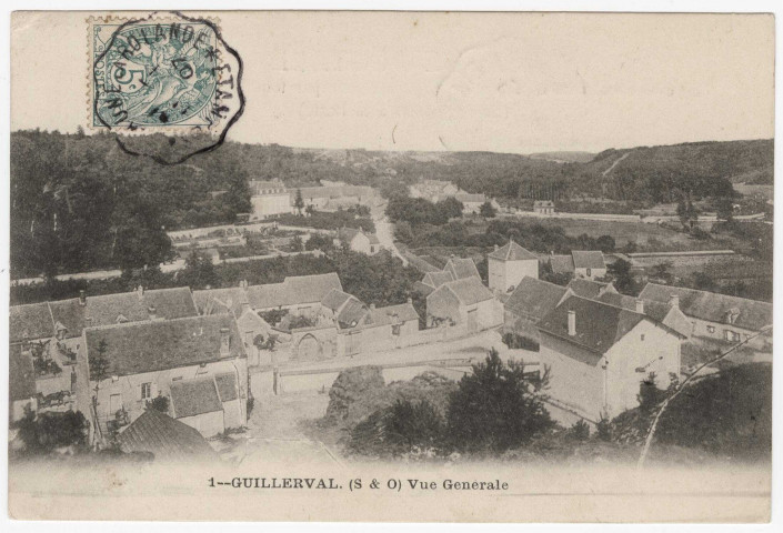 GUILLERVAL. - Vue générale (1907). 2 mots, 5 c, ad. 