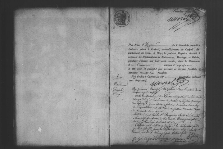LINAS. Naissances, mariages, décès : registre d'état civil (1830-1836). 