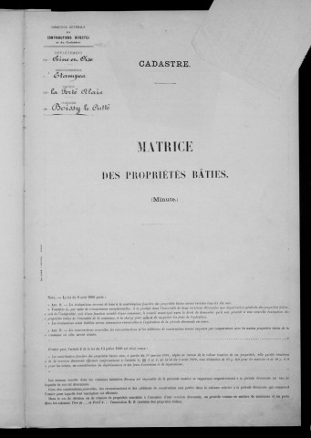 BOISSY-LE-CUTTE. - Matrice des propriétés bâties [cadastre rénové en 1939]. 