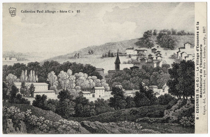 ESSONNES. - Village d'Essonnes et la manufacture de Chantemerle (d'après gravure de Schroeder et Lorieux en 1817). Editeur Seine-et-Oise artistique et pittoresque, Collection Paul Allorge. 