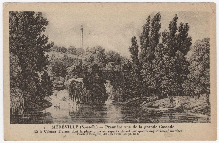 MEREVILLE. - Château. Première vue de la grande cascade (d'après gravure de Constant Bourgeois et De Saulx en 1808) [Editeur Rameau]. 