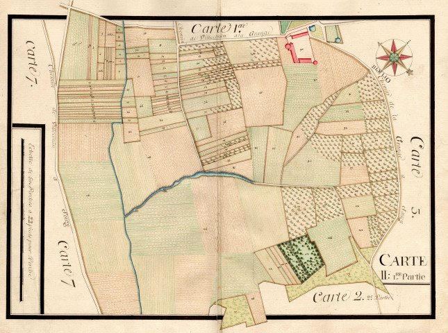 VILLECONIN. - Atlas de sept cartes particulières du plan de VILLECONIN dépendant du comté de CHAMARANDE, levé par RICHARD et THURY à la mesure de 22 pieds pour perche et 100 perches pour arpent [milieu XVIIIe siècle]. 