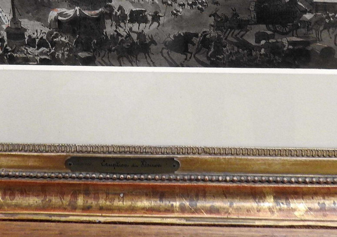 dessin : la dernière éruption du Vésuve, vue du pont de la Madeleine, par le haut