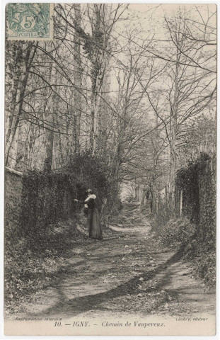 IGNY. - Chemin de Vaupereux. Laubry (1907), 2 mots, 5 c, ad, cote négatif 3B134/3. 