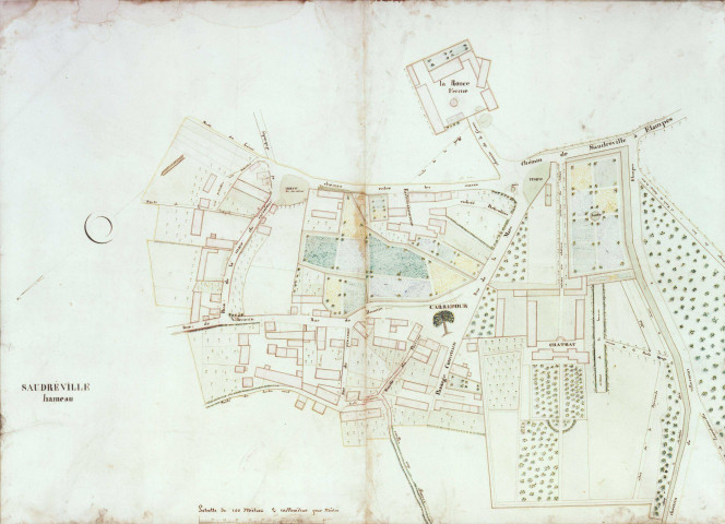 VILLECONIN. - Plans de la seigneurie de VILLECONIN [encadrés, 2 cadres de 87 x 121 cm, 3 cadres de 60 x 86 cm, fin XVIIIe siècle]. 