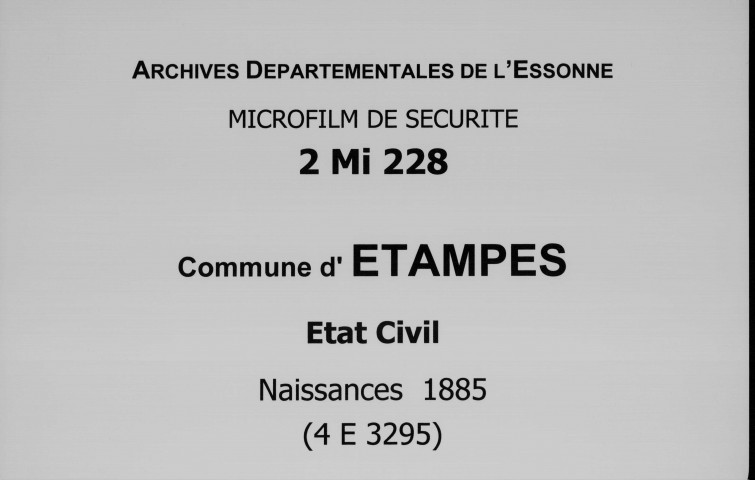 ETAMPES. Naissances : registre d'état civil (1885). 