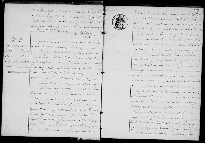 VILLIERS-LE-BACLE. Naissances, mariages, décès : registre d'état civil (1873-1892). 