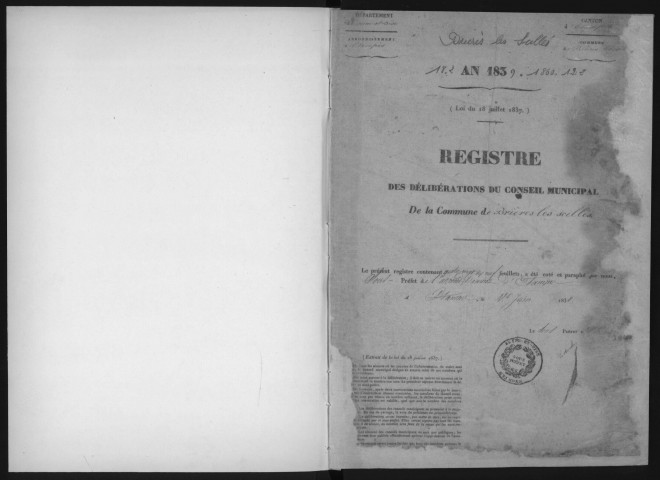 BRIERES-LES-SCELLES, Administration de la commune. - Registre des délibérations du conseil municipal (18/02/1839 - 19/02/1860). 