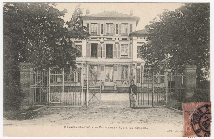 MENNECY. - Villa sur la route de Corbeil [Editeur Rideau, 1906, timbre à 10 centimes]. 