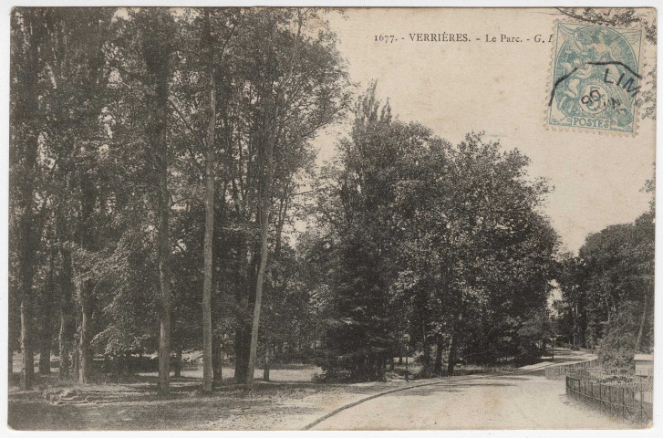 VERRIERES-LE-BUISSON. - Le parc [1906, timbre à 5 centimes]. 